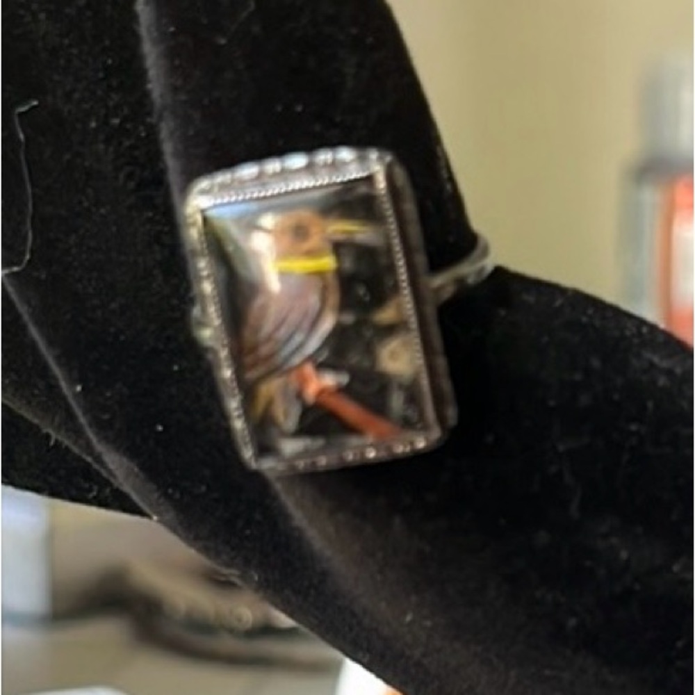 Thomas Mott kingfisher antique 1920s ring vintage rare 7 sterling silver marked - Picture 6 of 17